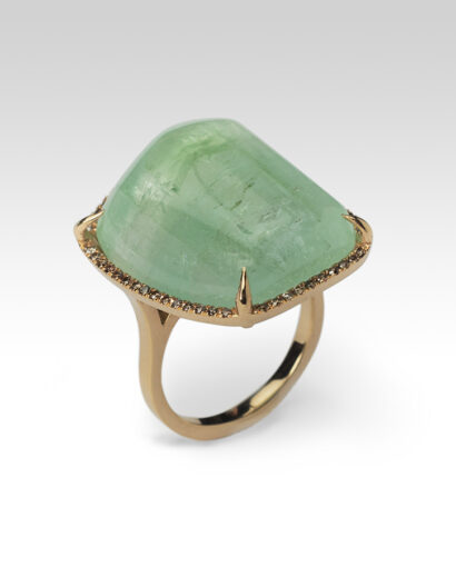 Mint tourmaline ring with champain color diamonds Contemporary Diamond