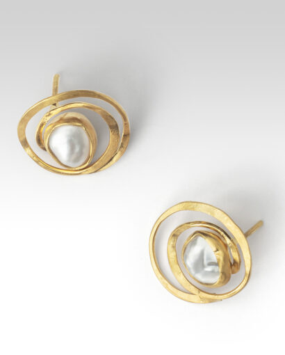 Gold spiral pearl earrings Contemporary Earrings