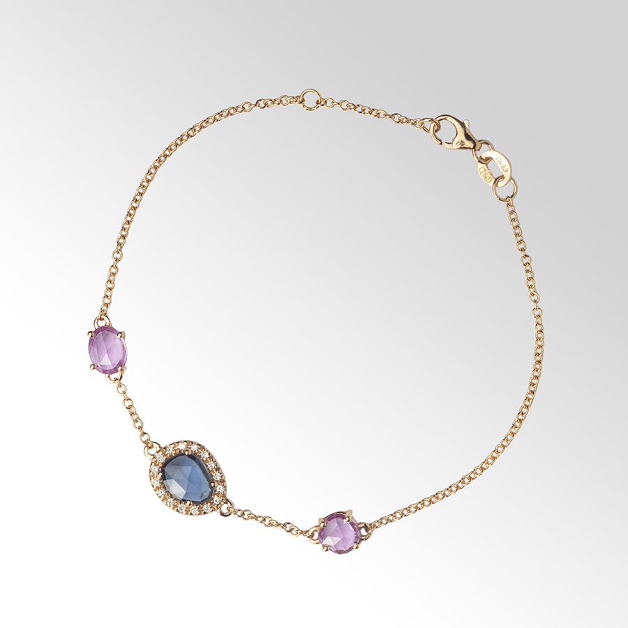 Βραχιόλι σε αφηρημένο σχέδιο με ροζ & μπλε ζαφείρι και διαμάντια Βραχιόλια Βραχιόλι