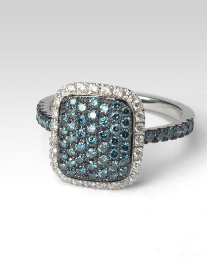 Cushion blue and white diamond ring Contemporary Cushion