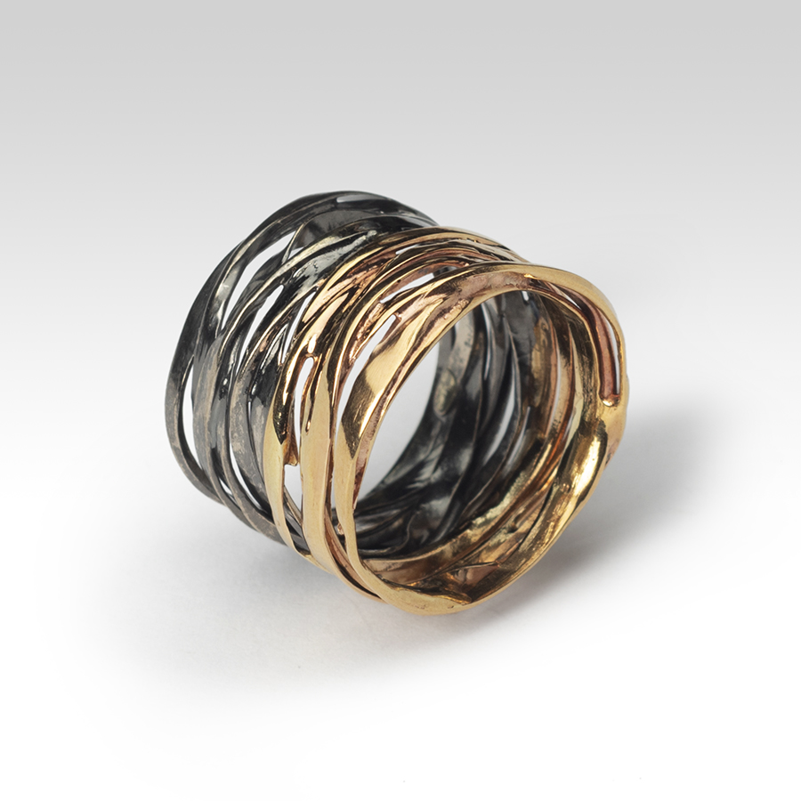 “Wires” ring in black rodium and rose gold Contemporary Rings