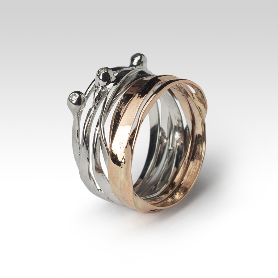 “Wires” ring  with diamond drops Contemporary Diamond