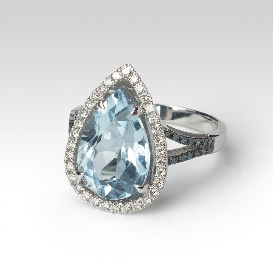 Blue pear shape topaz and diamond ring Contemporary Diamond