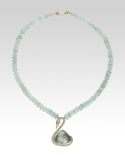 The blue Swan Aquamarine and diamond necklace Contemporary Aquamarine