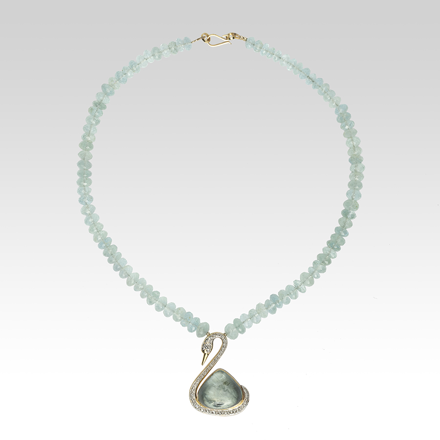 The blue Swan Aquamarine and diamond necklace Contemporary Aquamarine