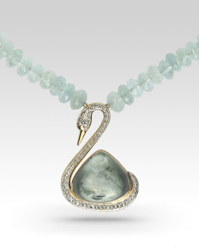 The blue Swan Aquamarine and diamond necklace Contemporary Aquamarine