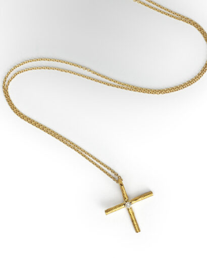Cross with diamond and 14K gold chain Contemporary Cross
