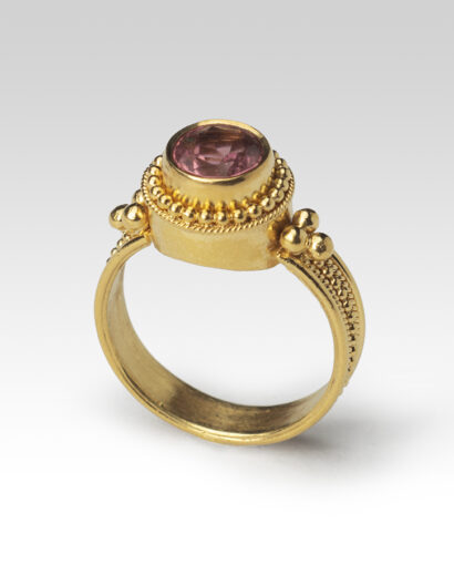 Pink tourmaline ring with granulation Contemporary Rings