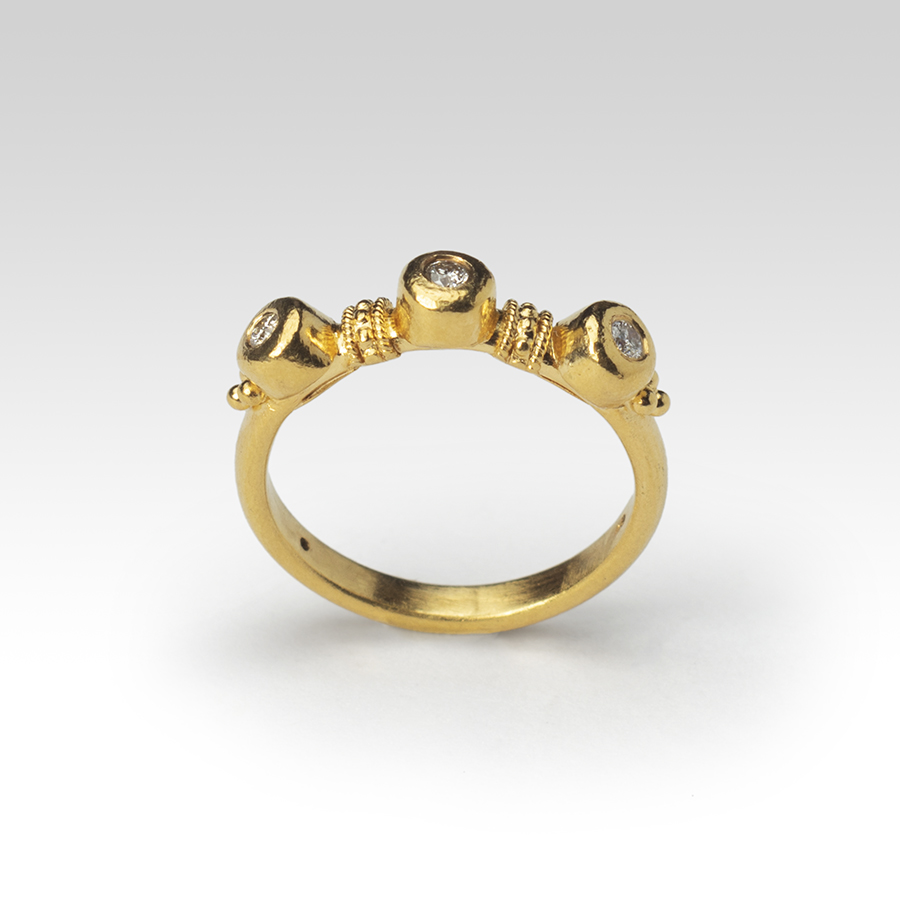 Τριπλό διαμαντένιο δαχτυλίδι με κοκκοποίηση Δαχτυλίδια Δαχτυλίδι